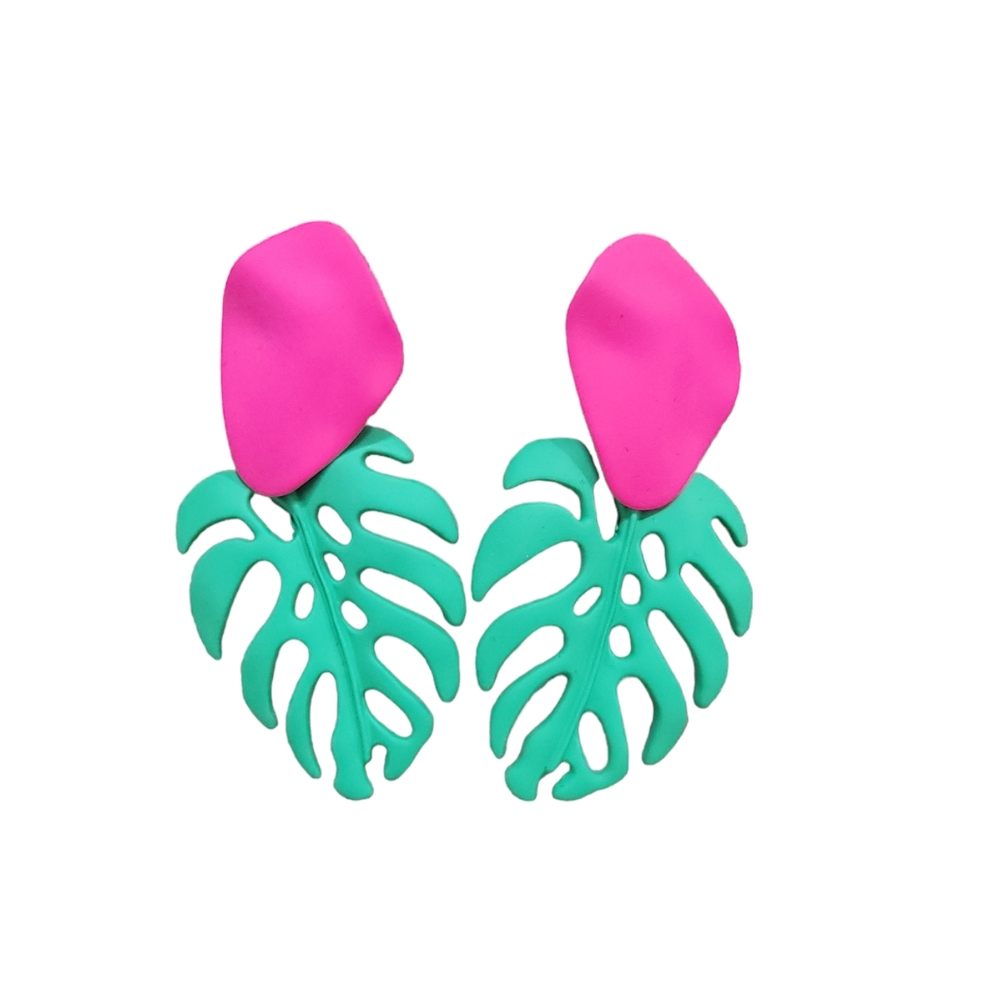 NEW Pink and Green Leaf Earrings